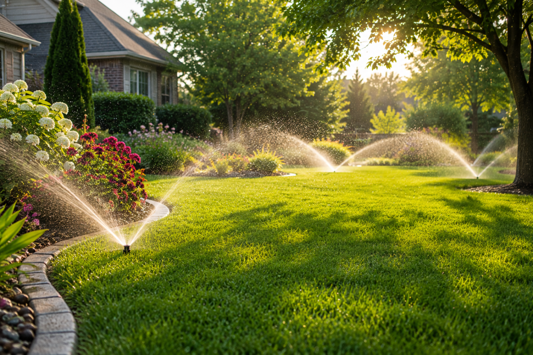 sprinklers running