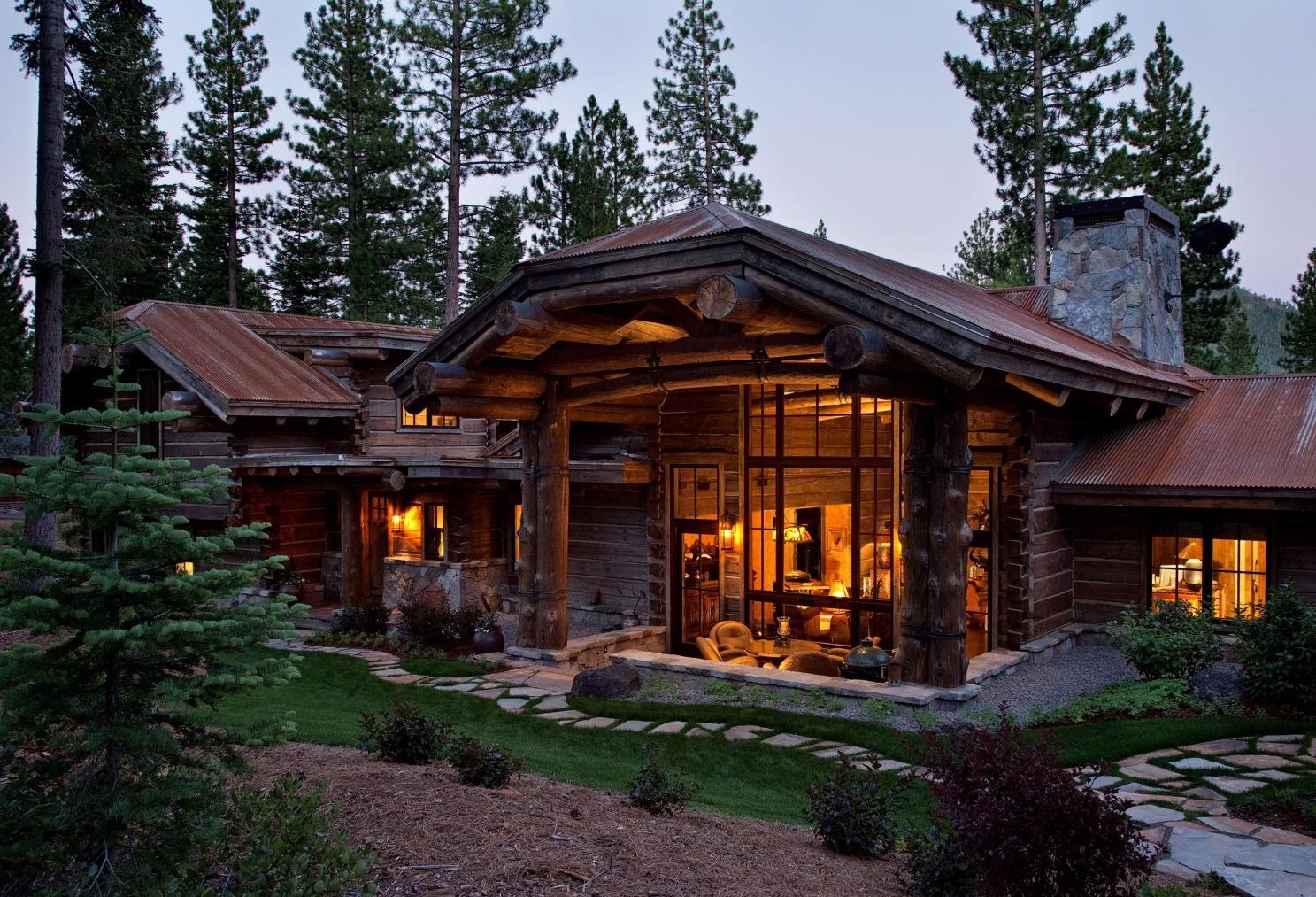 log cabin evening